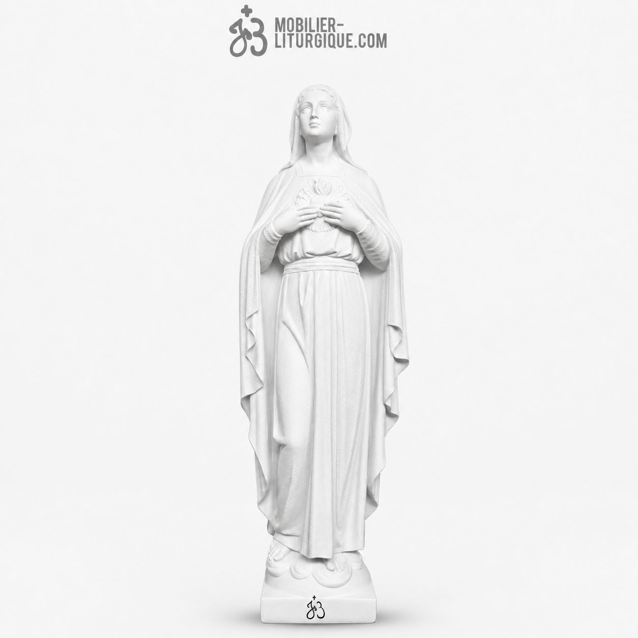 Statue Sacr&eacute; Coeur de Marie, en marbre reconstitu&eacute; synth&eacute;tique, 79 cm