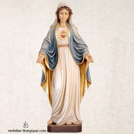 Statue Sacré Coeur de la Vierge Marie en bois décoré