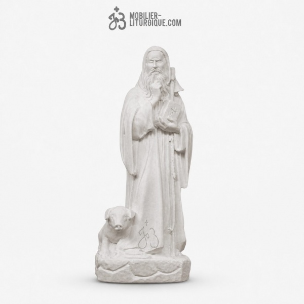 Statue Saint Antoine Abb� en marbre blanc, 35 cm