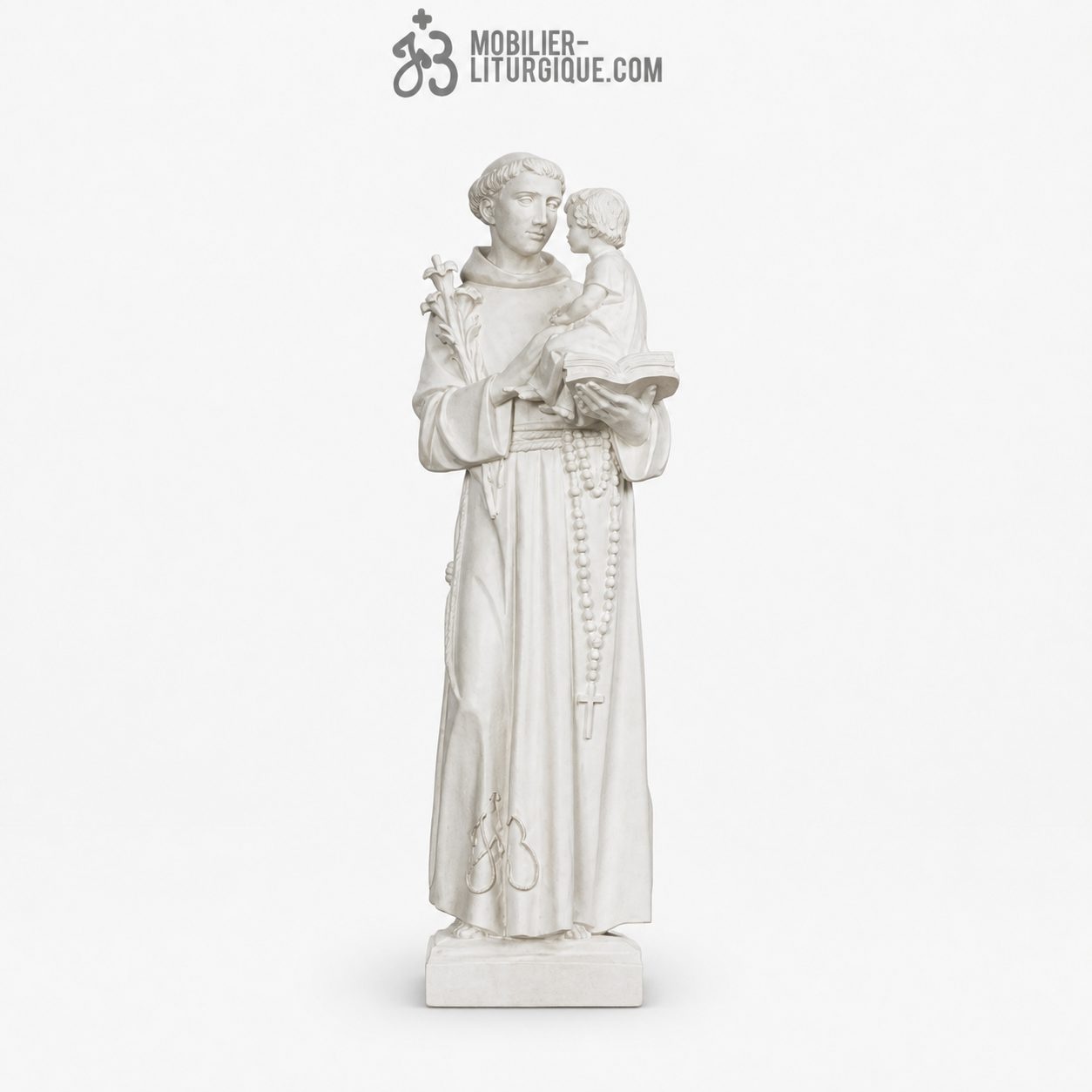 Statue Saint Antoine Blanc,en marbre blanc base r&eacute;sine,65 cm
