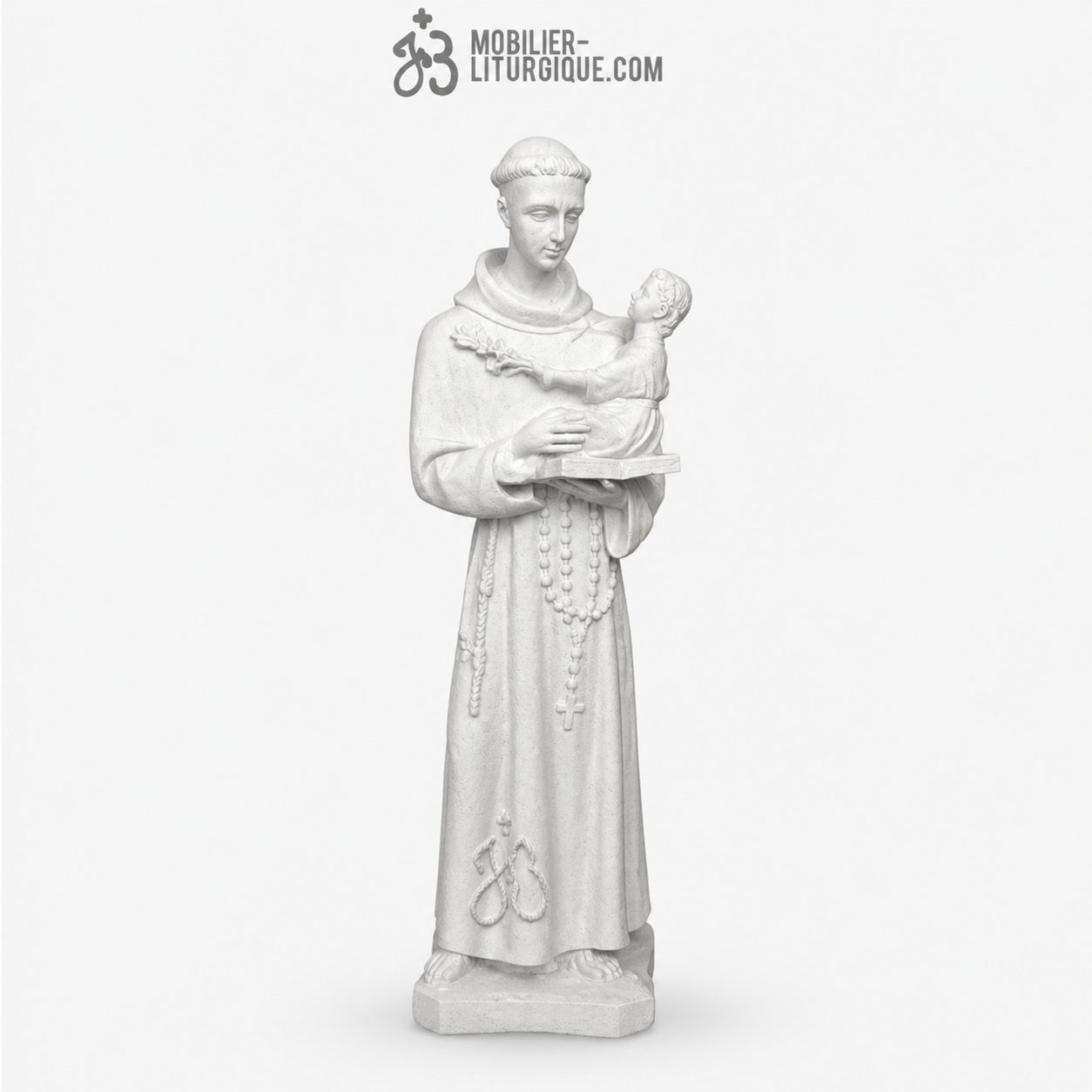 Statue Saint Antoine Blanc,en poudre de marbre blanc, 60 cm