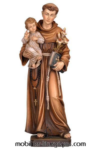 statue saint Antoine de Padoue et l'Enfant J�sus en bois colore