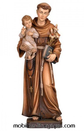 statue saint Antoine de Padoue et l'Enfant Jésus en bois colore