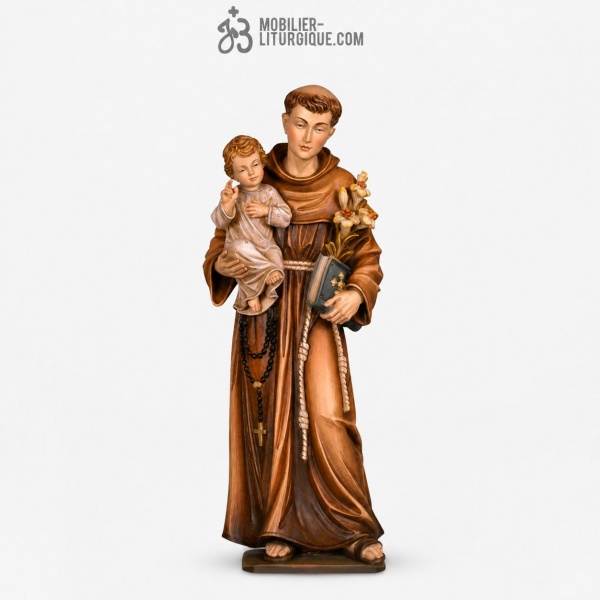 Statue Saint Antoine de Padoue et l\'enfant J�sus en bois color�