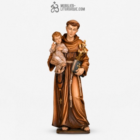 Statue Saint Antoine de Padoue et l\'enfant J&eacute;sus en bois color&eacute;