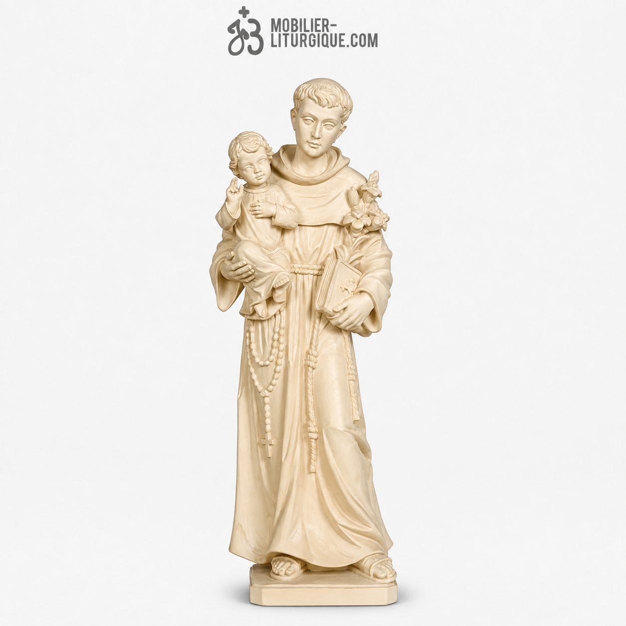 Statue Saint Antoine de Padoue et l\'Enfant J&eacute;sus en bois naturel
