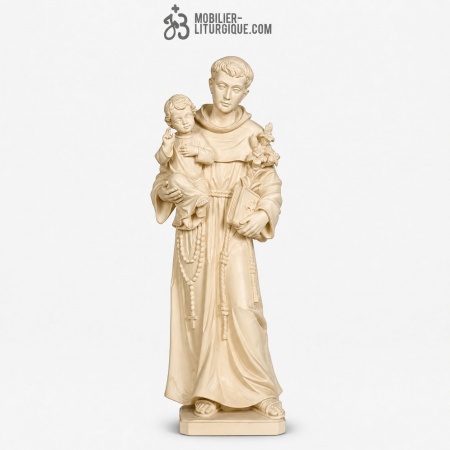 Statue Saint Antoine de Padoue et l\'Enfant J&eacute;sus en bois naturel