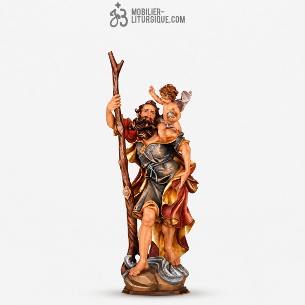 Statue Saint Christophe en bois d�cor�