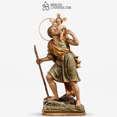 Statue Saint Christophe Polychrome Antique