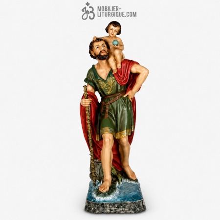 Statue Saint Christophe Polychrome Antique