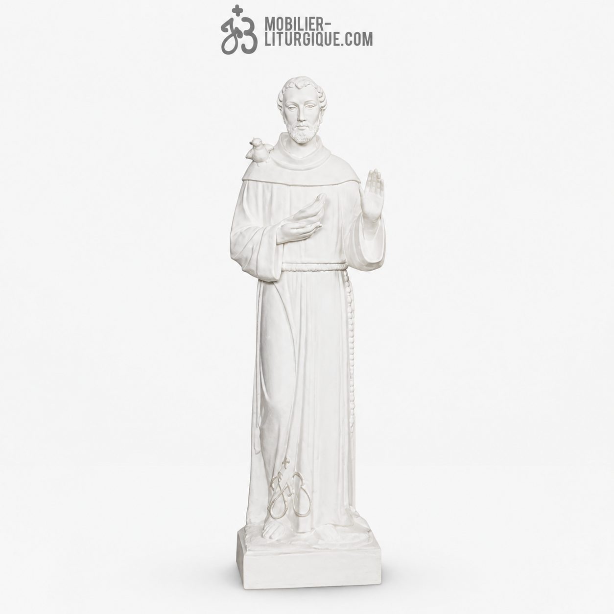 Statue Saint Fran&ccedil;ois avec colombes,en marbre blanc base r&eacute;sine, 75 cm