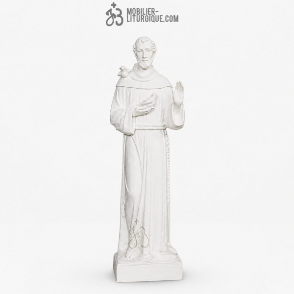 Statue Saint Fran�ois avec colombes,en marbre blanc base r�sine, 75 cm