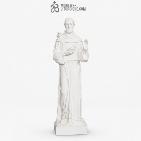 Statue Saint Fran&ccedil;ois avec colombes,en marbre blanc base r&eacute;sine, 75 cm