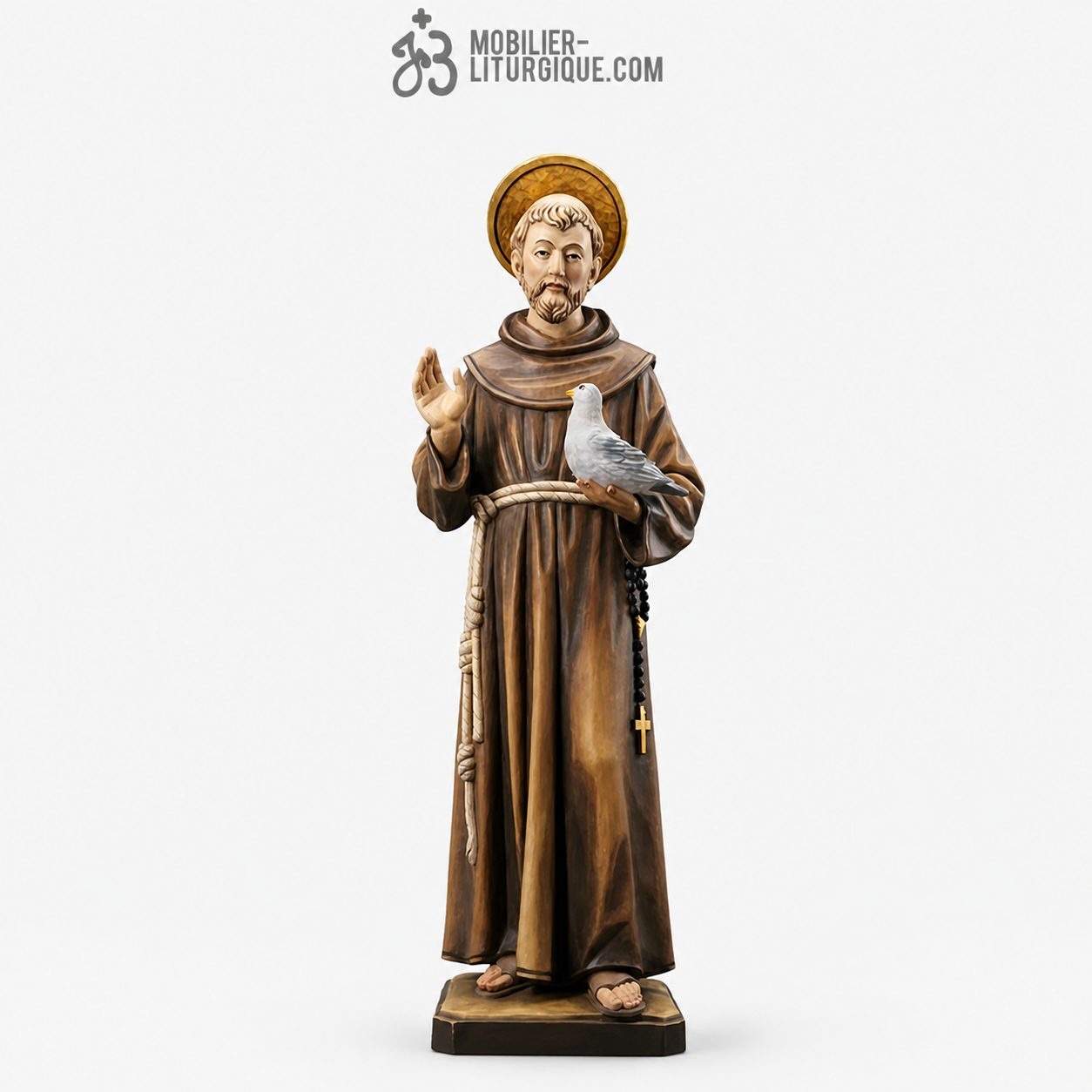 Statue Saint Fran&ccedil;ois d\'Assise en bois d&eacute;cor&eacute;