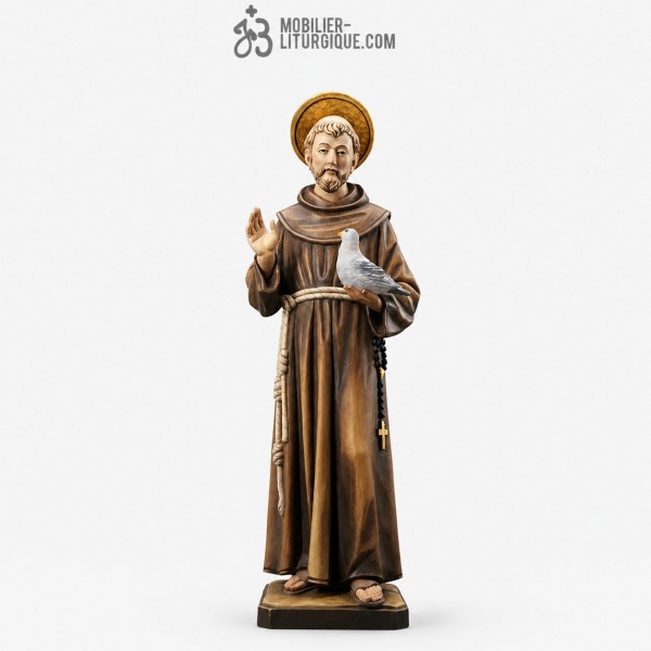 Statue Saint Fran�ois d\'Assise en bois d�cor�