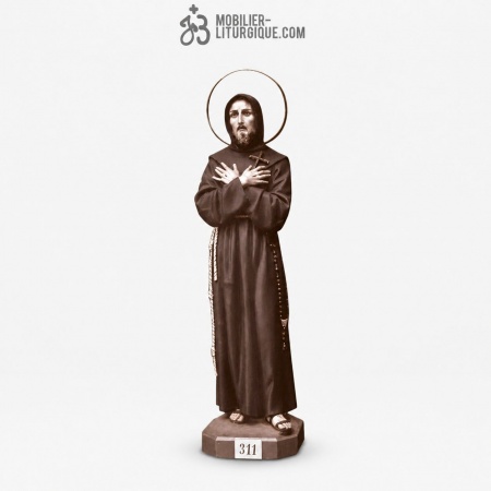 Statue Saint Fran&ccedil;ois d\'assise Polychrome Antique