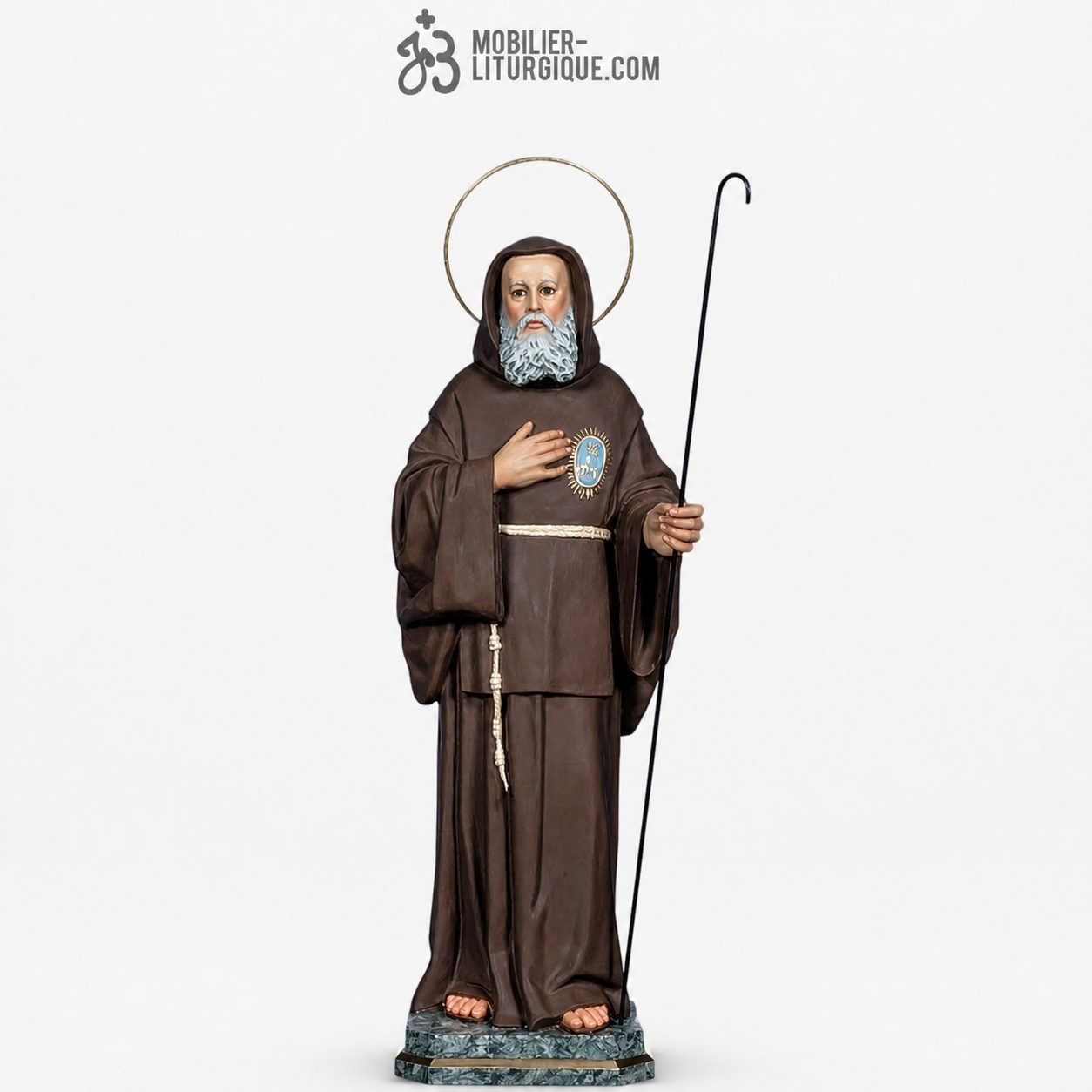 Statue Saint Fran&ccedil;ois de Paule Polychrome Antique