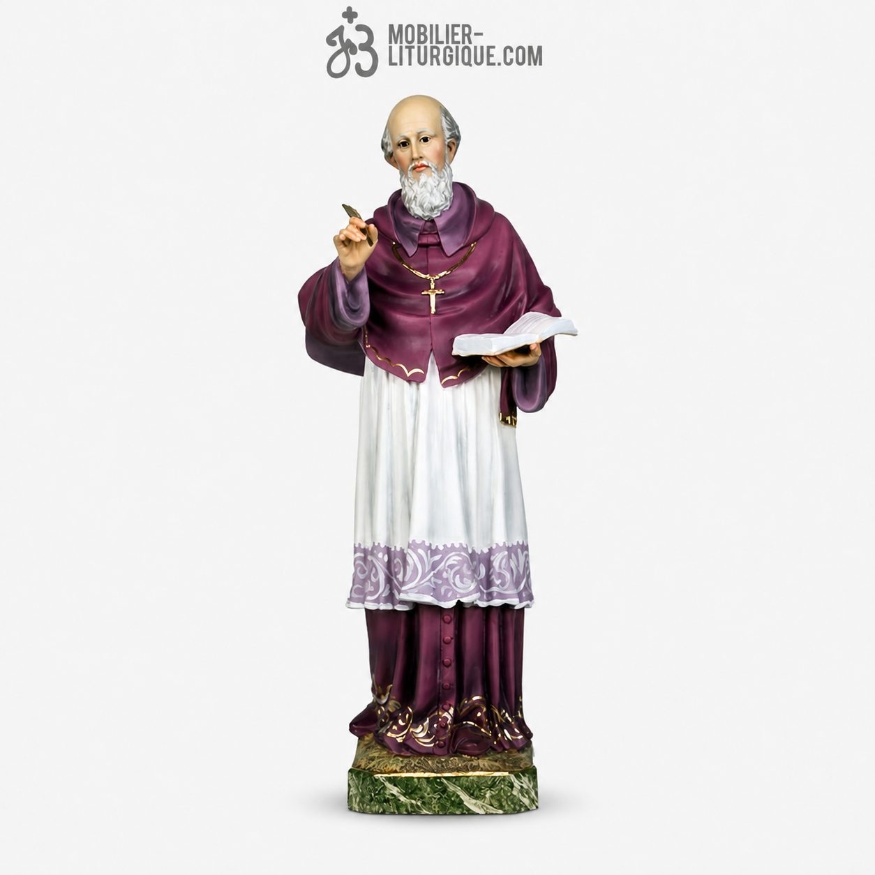 Statue Saint Fran&ccedil;ois de Sales Polychrome Antique