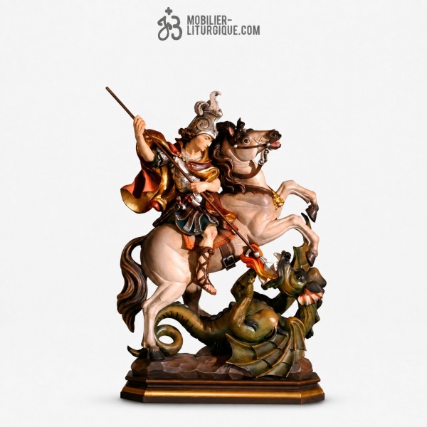 Statue Saint Georges en bois d�cor�