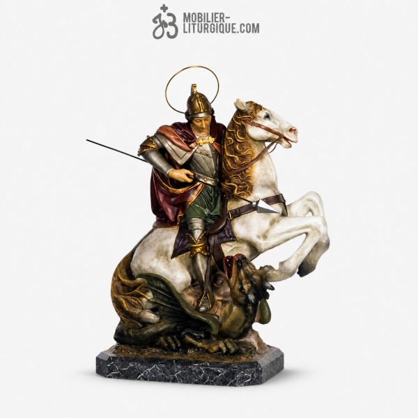 Statue Saint Georges Polychrome Antique