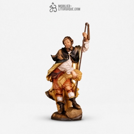 Statue Saint Isidore en bois d&eacute;cor&eacute;
