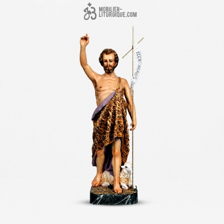 Statue Saint Jean-Baptiste Polychrome Antique