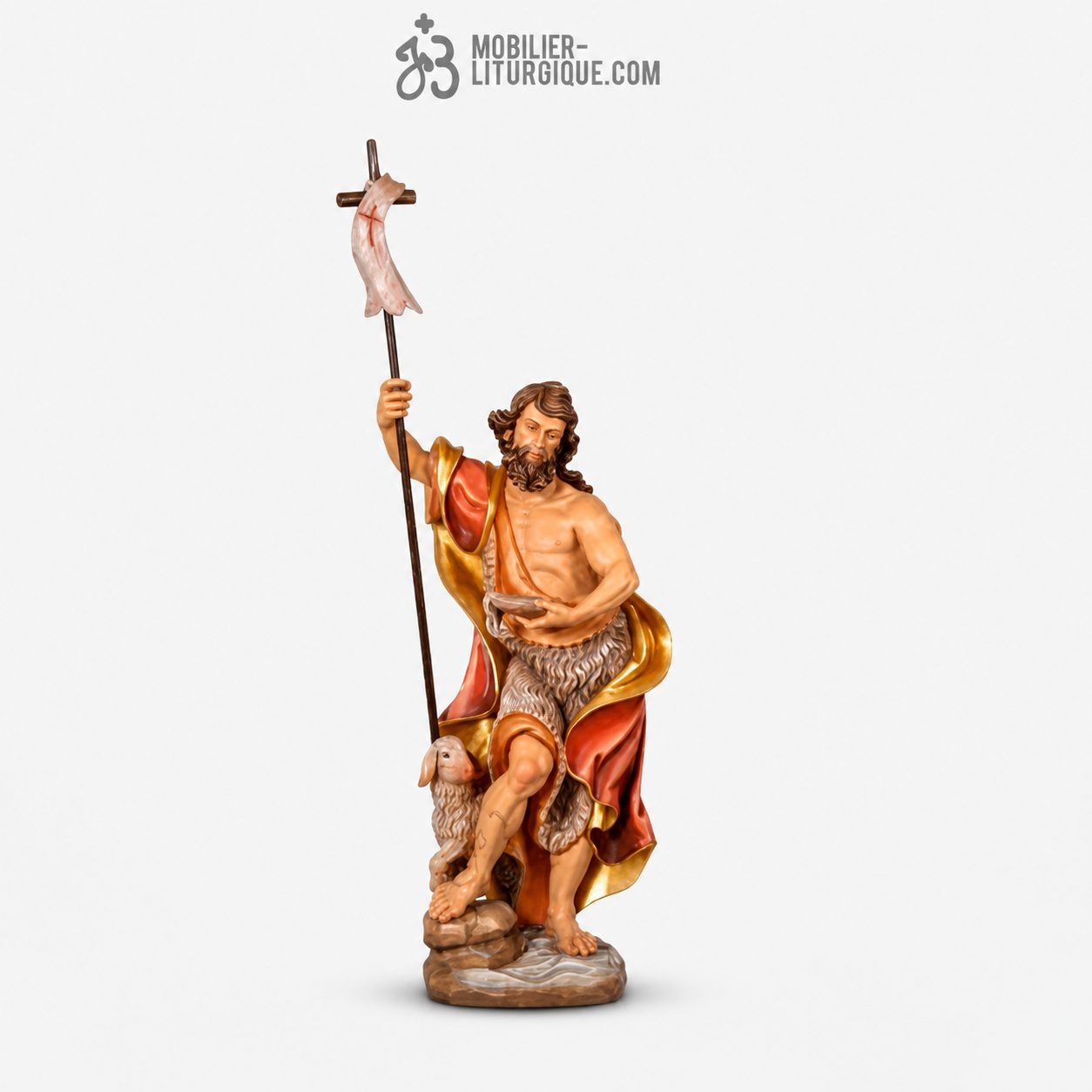 Statue Saint Jean en bois d&eacute;cor&eacute;