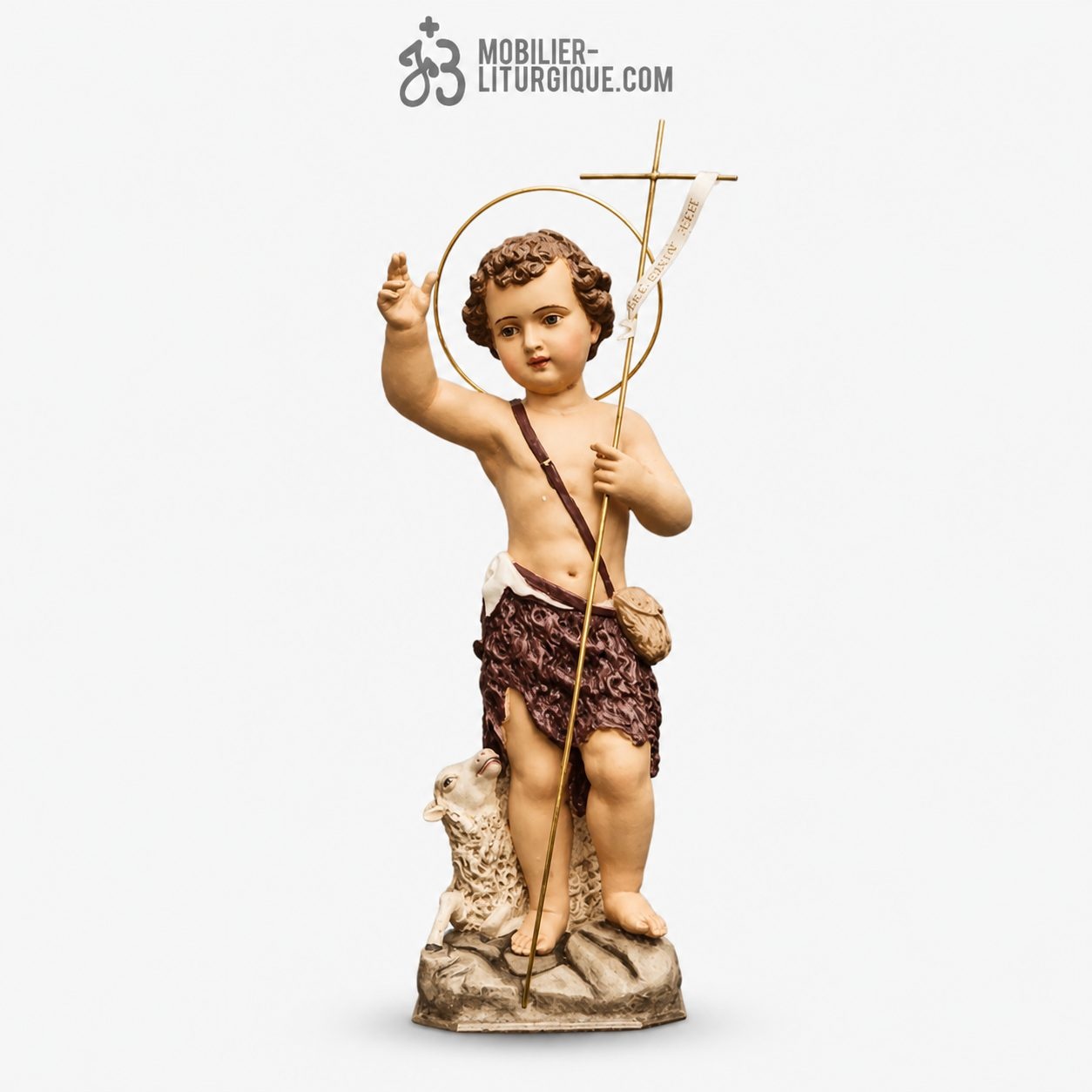 Statue Saint Jean Enfant Polychrome Antique