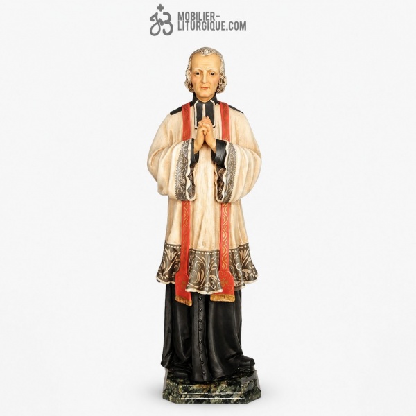 Statue Saint Jean Vianney Polychrome Antique