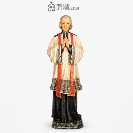 Statue Saint Jean Vianney Polychrome Antique