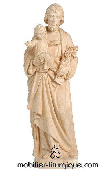 statue saint joseph et enfant j�sus en bois naturel