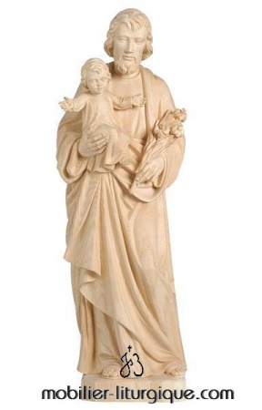 statue saint joseph et enfant jésus en bois naturel