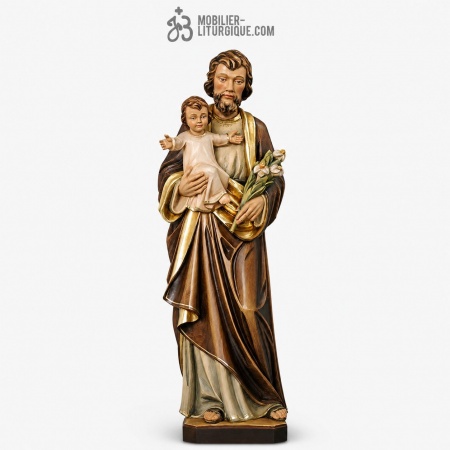 Statue Saint Joseph et l\'Enfant J&eacute;sus en bois d&eacute;cor&eacute;