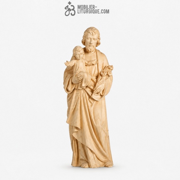 Statue Saint Joseph et l\'Enfant J�sus en bois naturel