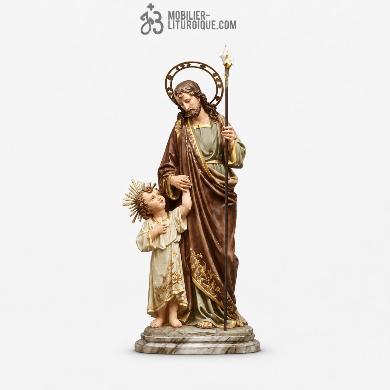 Statue Saint Joseph et l\'enfant Polychrome Antique