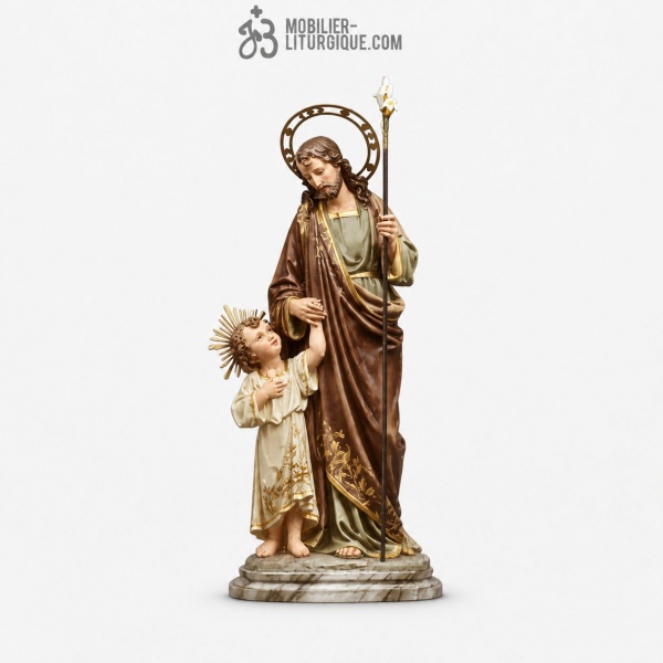 Statue Saint Joseph et l\'enfant Polychrome Antique