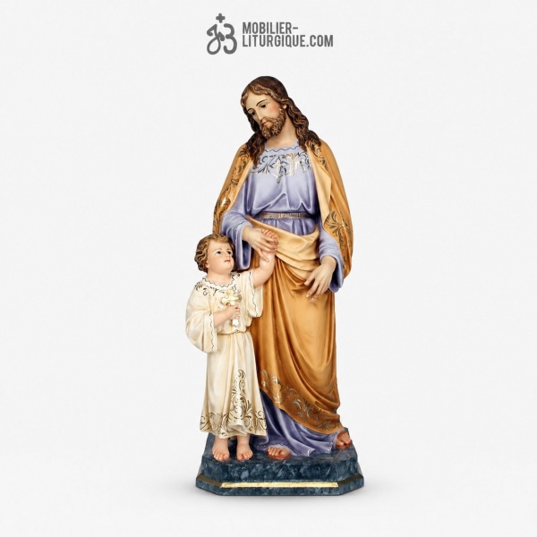 Statue Saint Joseph et l\'enfant Polychrome Antique