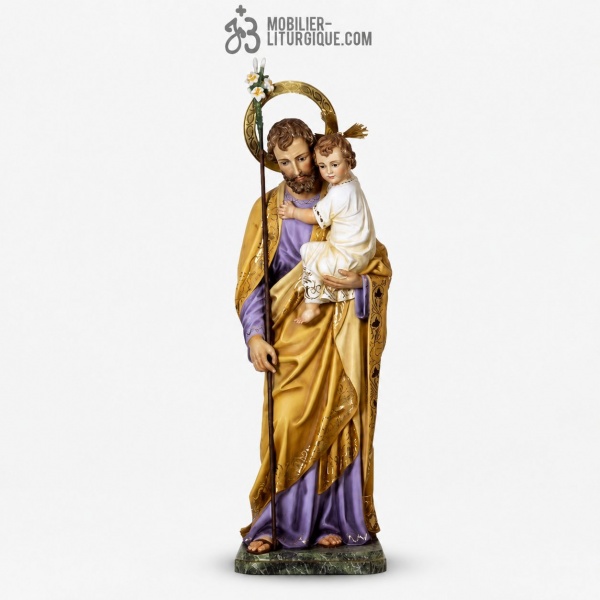 Statue Saint Joseph et l\'enfant Polychrome Antique