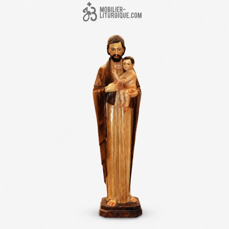 Statue Saint Joseph et l\'enfant Polychrome Antique