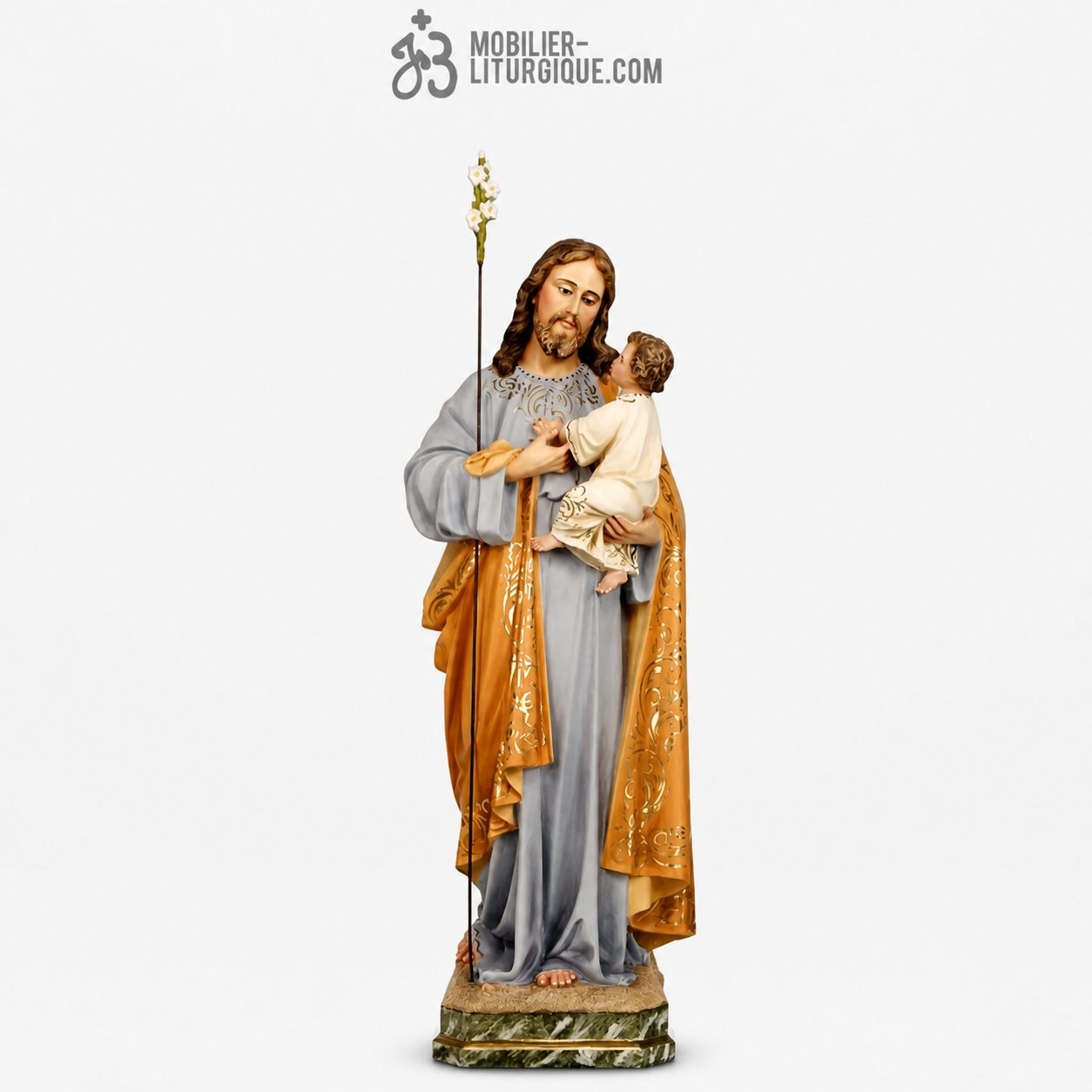 Statue Saint Joseph et l\'enfant Polychrome Antique