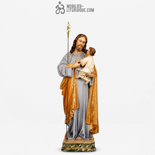 Statue Saint Joseph et l\'enfant Polychrome Antique