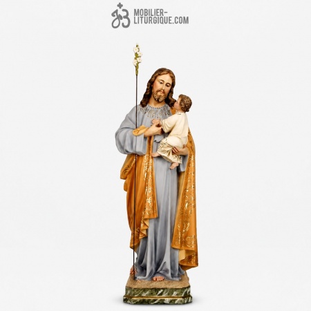 Statue Saint Joseph et l\'enfant Polychrome Antique