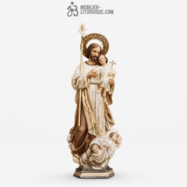 Statue Saint Joseph et l\'enfant Polychrome Antique