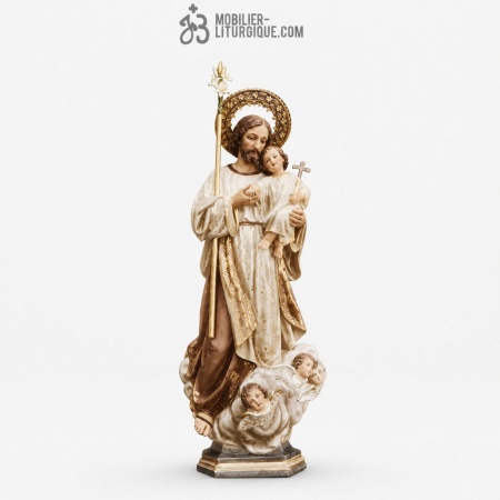 Statue Saint Joseph et l\'enfant Polychrome Antique