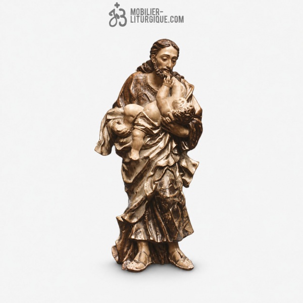 Statue Saint Joseph et l\'enfant Polychrome Antique