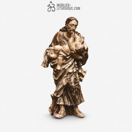 Statue Saint Joseph et l\'enfant Polychrome Antique