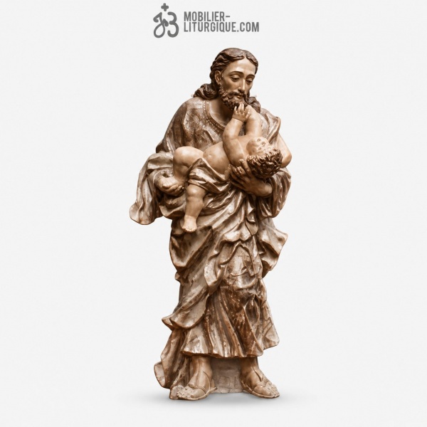 Statue Saint Joseph et l\'enfant Polychrome Feuille d\'or