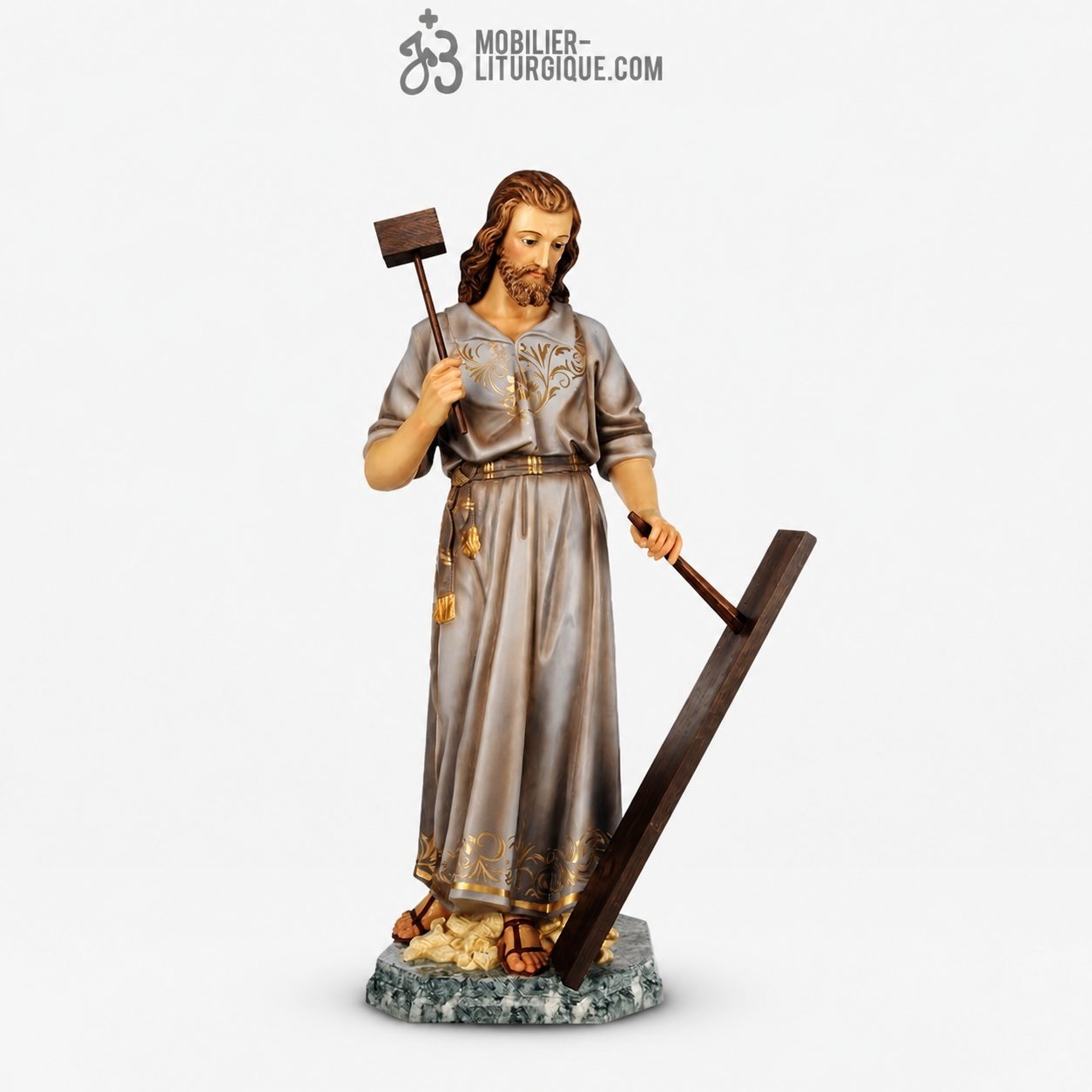 Statue Saint Joseph Polychrome Antique