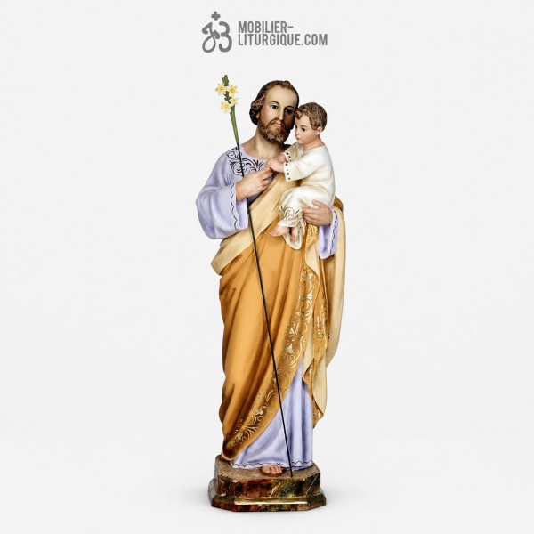 Statue Saint Joseph Polychrome Antique