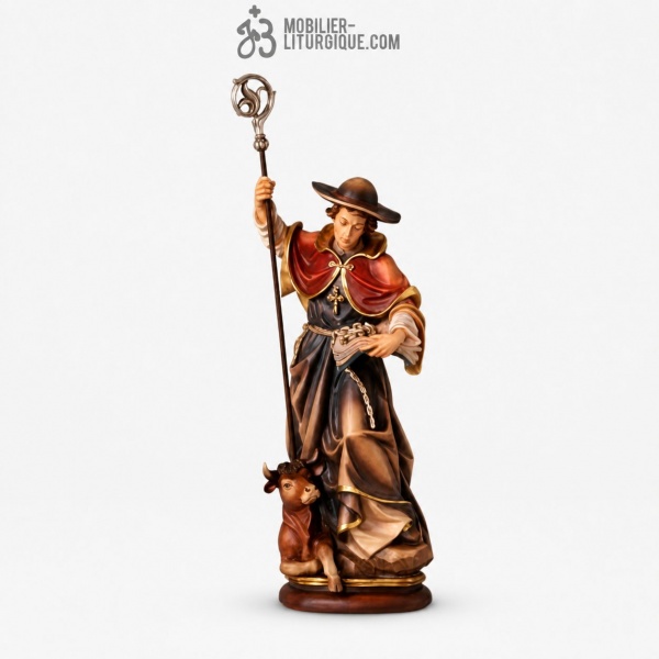 Statue Saint L�onard en bois d�cor�